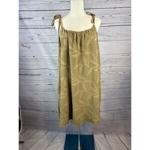 Allie Rose Dark Tan Flowy Woven Jacquard Cami Dress Womens L Pockets Tie Straps